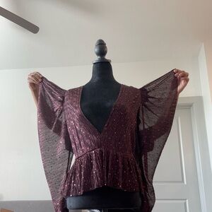 Elegant Burgundy Metallic Blouse